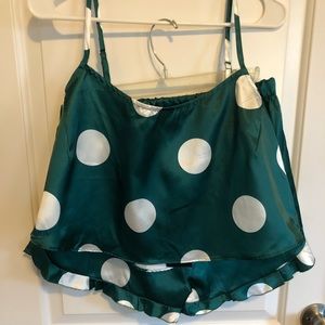 Nasty Gal Green & White Polka Dot PJ Set NWT